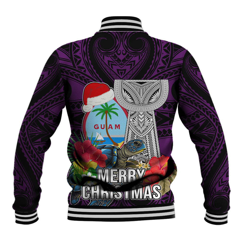 Guam Christmas Baseball Jacket Santa Gift Latte Stone and Sea Turle Mix Hibiscus Chamorro Pink Style LT03