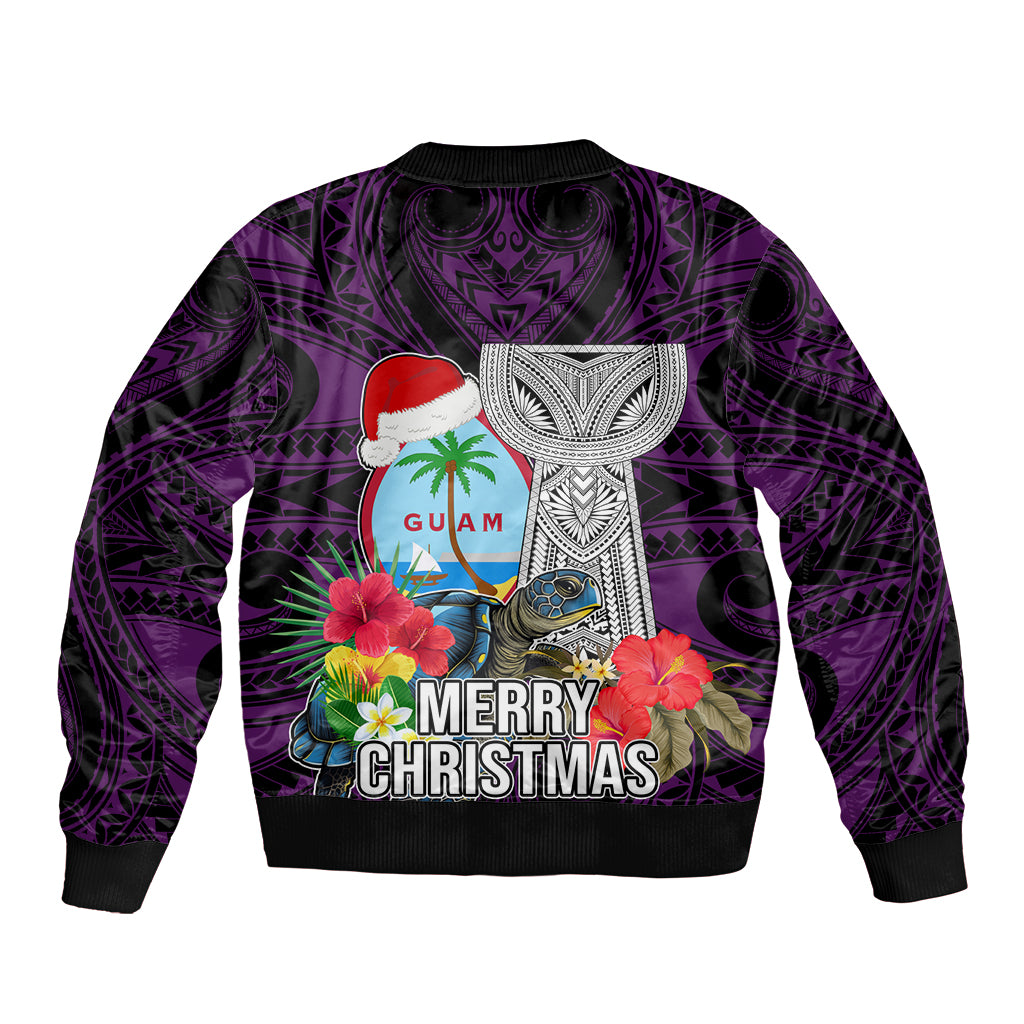 Guam Christmas Bomber Jacket Santa Gift Latte Stone and Sea Turle Mix Hibiscus Chamorro Pink Style LT03