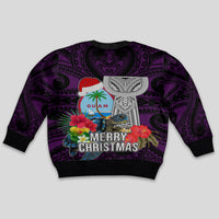 Guam Christmas Kid Ugly Christmas Sweater Santa Gift Latte Stone and Sea Turle Mix Hibiscus Chamorro Pink Style LT03