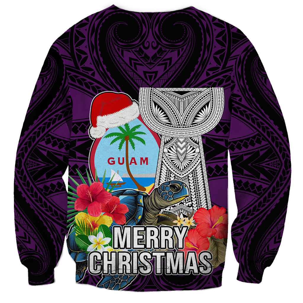 Guam Christmas Sweatshirt Santa Gift Latte Stone and Sea Turle Mix Hibiscus Chamorro Pink Style LT03