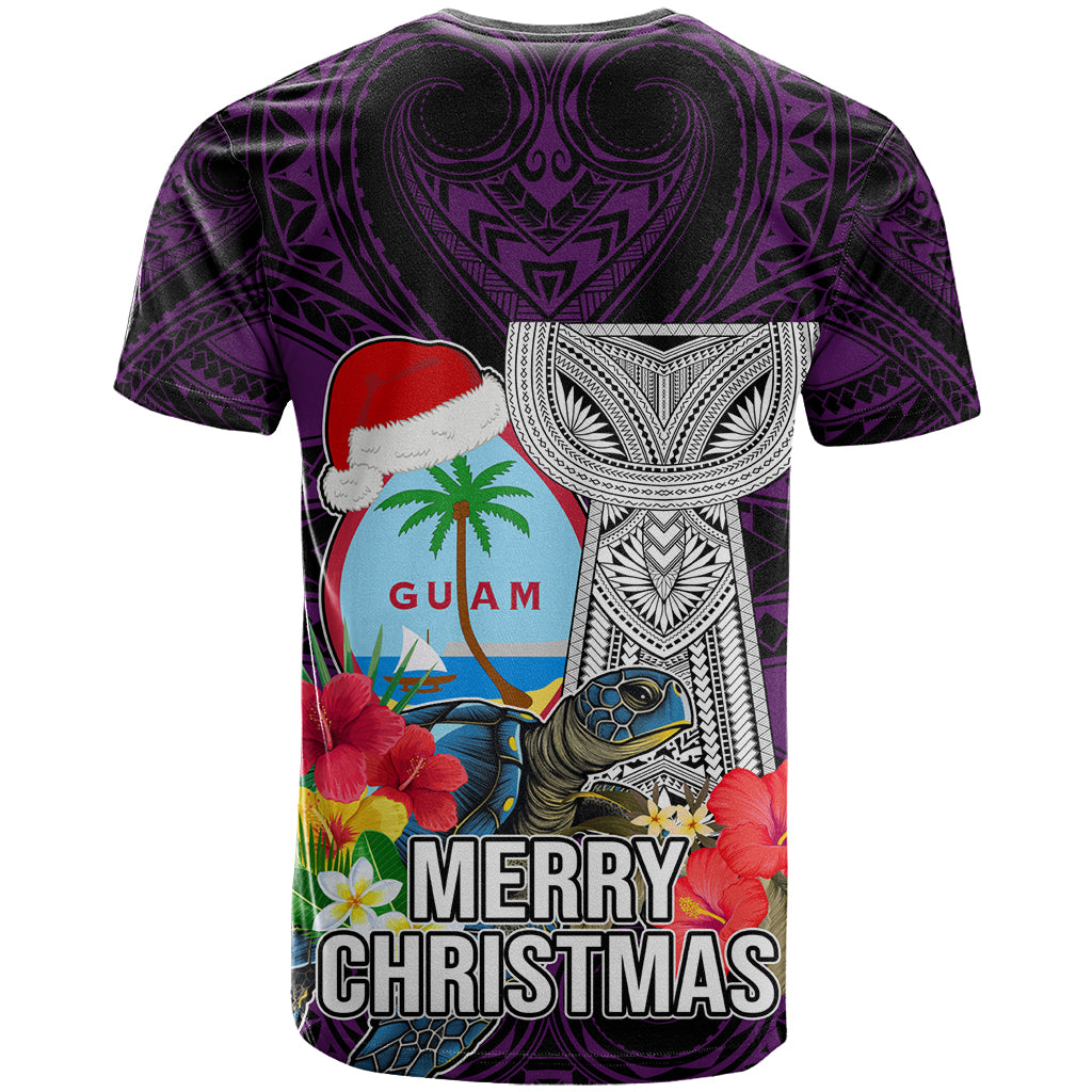 Guam Christmas T Shirt Santa Gift Latte Stone and Sea Turle Mix Hibiscus Chamorro Pink Style LT03