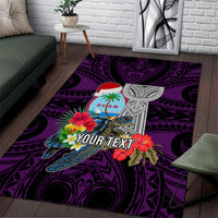 Custom Guam Christmas Area Rug Santa Gift Latte Stone and Sea Turle Mix Hibiscus Chamorro Pink Style LT03