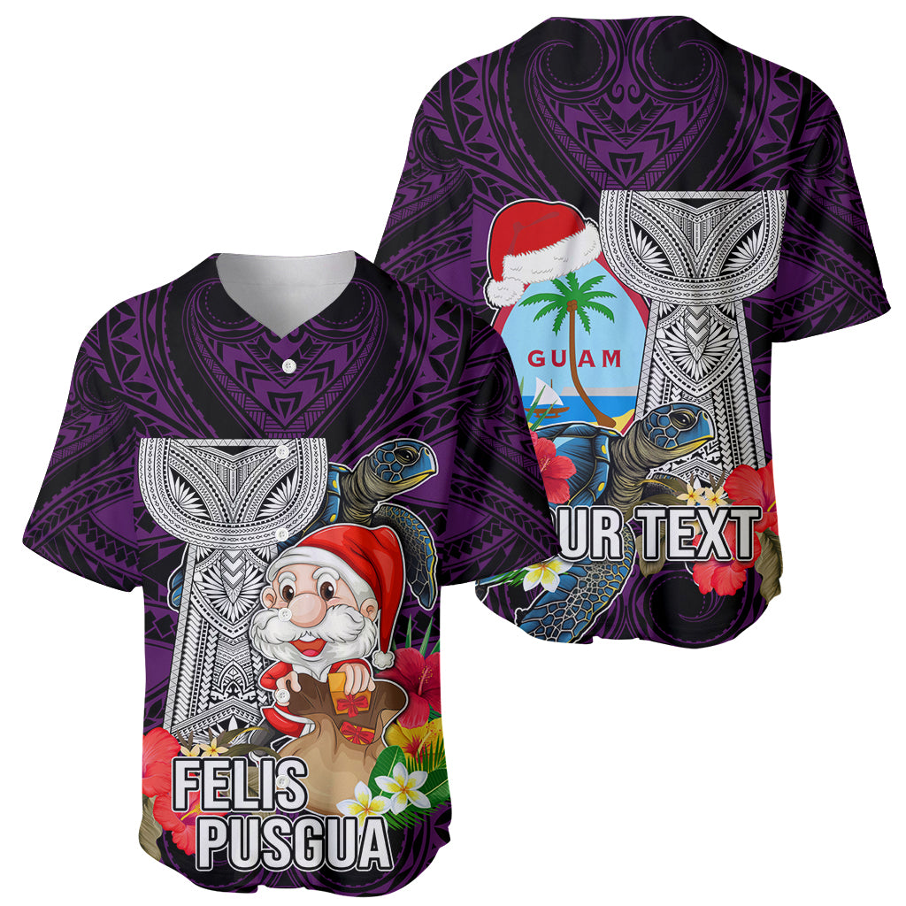 Custom Guam Christmas Baseball Jersey Santa Gift Latte Stone and Sea Turle Mix Hibiscus Chamorro Pink Style LT03