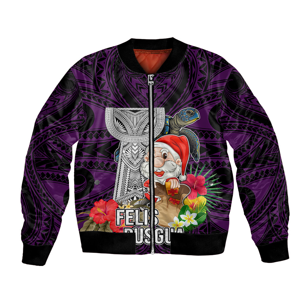 Custom Guam Christmas Bomber Jacket Santa Gift Latte Stone and Sea Turle Mix Hibiscus Chamorro Pink Style LT03 Unisex Pink - Polynesian Pride