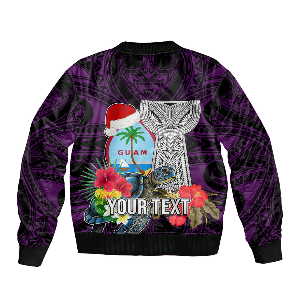 Custom Guam Christmas Bomber Jacket Santa Gift Latte Stone and Sea Turle Mix Hibiscus Chamorro Pink Style LT03 - Polynesian Pride