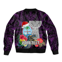 Custom Guam Christmas Bomber Jacket Santa Gift Latte Stone and Sea Turle Mix Hibiscus Chamorro Pink Style LT03 - Polynesian Pride