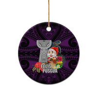 Custom Guam Christmas Ceramic Ornament Santa Gift Latte Stone and Sea Turle Mix Hibiscus Chamorro Pink Style LT03 - Polynesian Pride