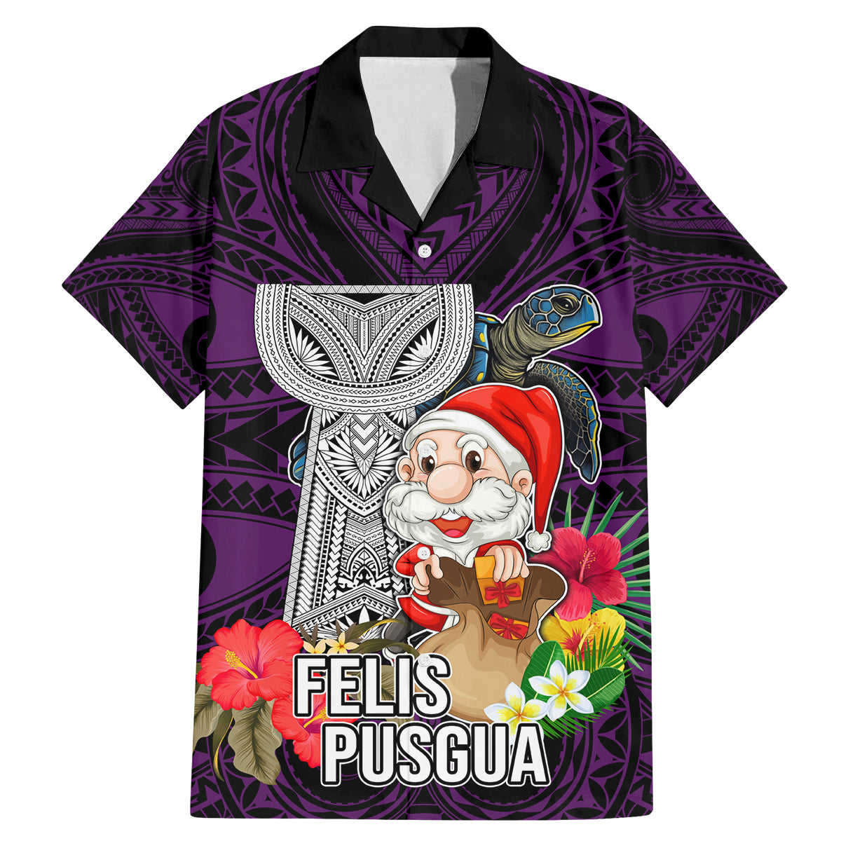 Custom Guam Christmas Family Matching Mermaid Dress and Hawaiian Shirt Santa Gift Latte Stone and Sea Turle Mix Hibiscus Chamorro Pink Style LT03