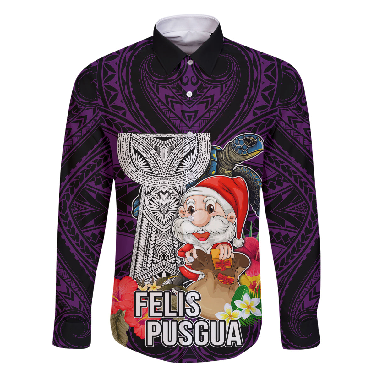 Custom Guam Christmas Family Matching Mermaid Dress and Hawaiian Shirt Santa Gift Latte Stone and Sea Turle Mix Hibiscus Chamorro Pink Style LT03