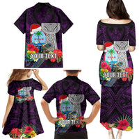 Custom Guam Christmas Family Matching Puletasi Dress and Hawaiian Shirt Santa Gift Latte Stone and Sea Turle Mix Hibiscus Chamorro Pink Style LT03