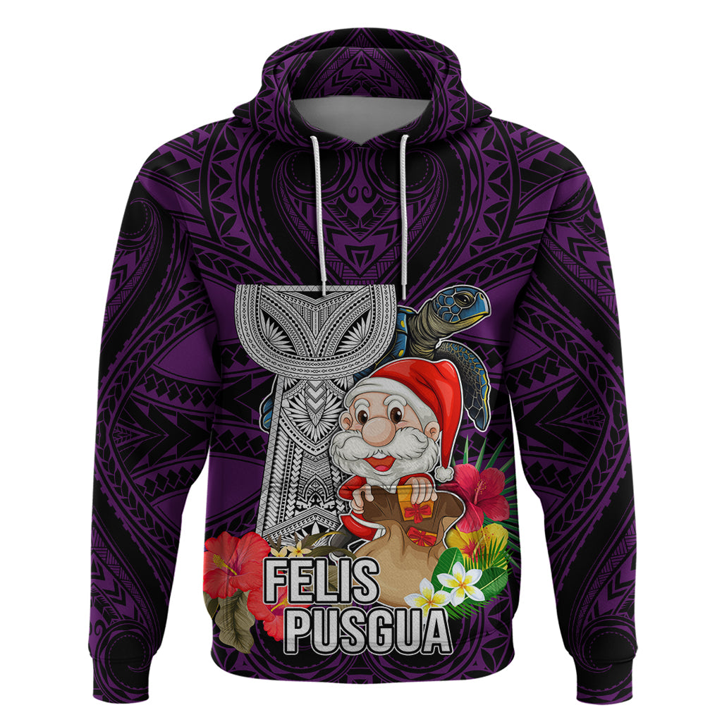 Custom Guam Christmas Hoodie Santa Gift Latte Stone and Sea Turle Mix Hibiscus Chamorro Pink Style LT03