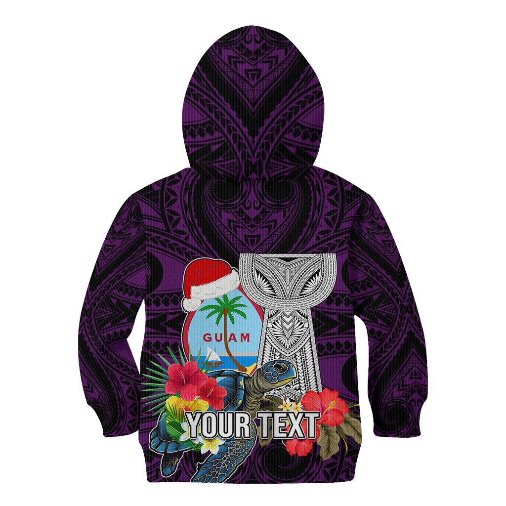 Custom Guam Christmas Kid Hoodie Santa Gift Latte Stone and Sea Turle Mix Hibiscus Chamorro Pink Style LT03