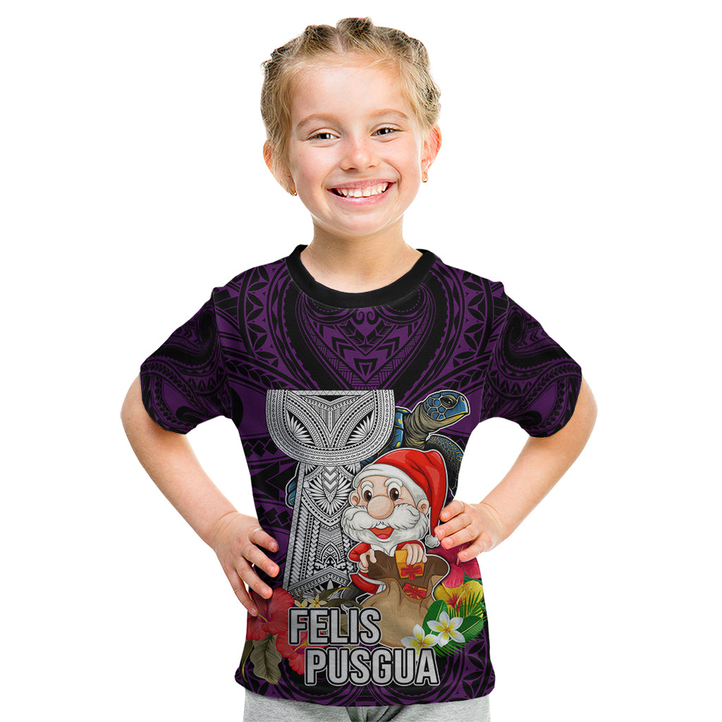 Custom Guam Christmas Kid T Shirt Santa Gift Latte Stone and Sea Turle Mix Hibiscus Chamorro Pink Style LT03