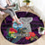 Custom Guam Christmas Round Carpet Santa Gift Latte Stone and Sea Turle Mix Hibiscus Chamorro Pink Style LT03