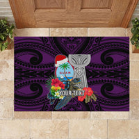 Custom Guam Christmas Rubber Doormat Santa Gift Latte Stone and Sea Turle Mix Hibiscus Chamorro Pink Style LT03