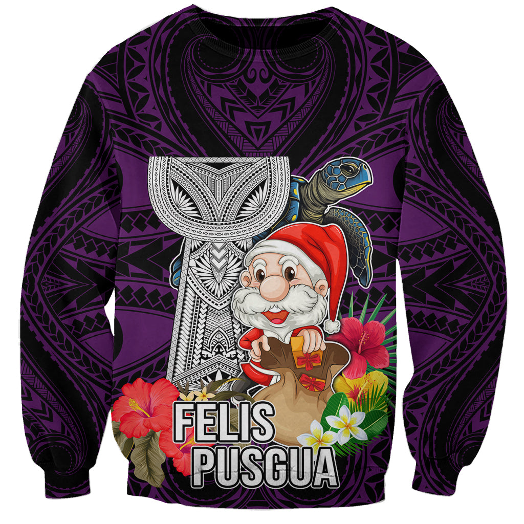 Custom Guam Christmas Sweatshirt Santa Gift Latte Stone and Sea Turle Mix Hibiscus Chamorro Pink Style LT03