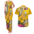 Niue Waitangi Couples Matching Tank Maxi Dress and Hawaiian Shirt Tropical Flower Tapa Pattern LT03 Yellow - Polynesian Pride