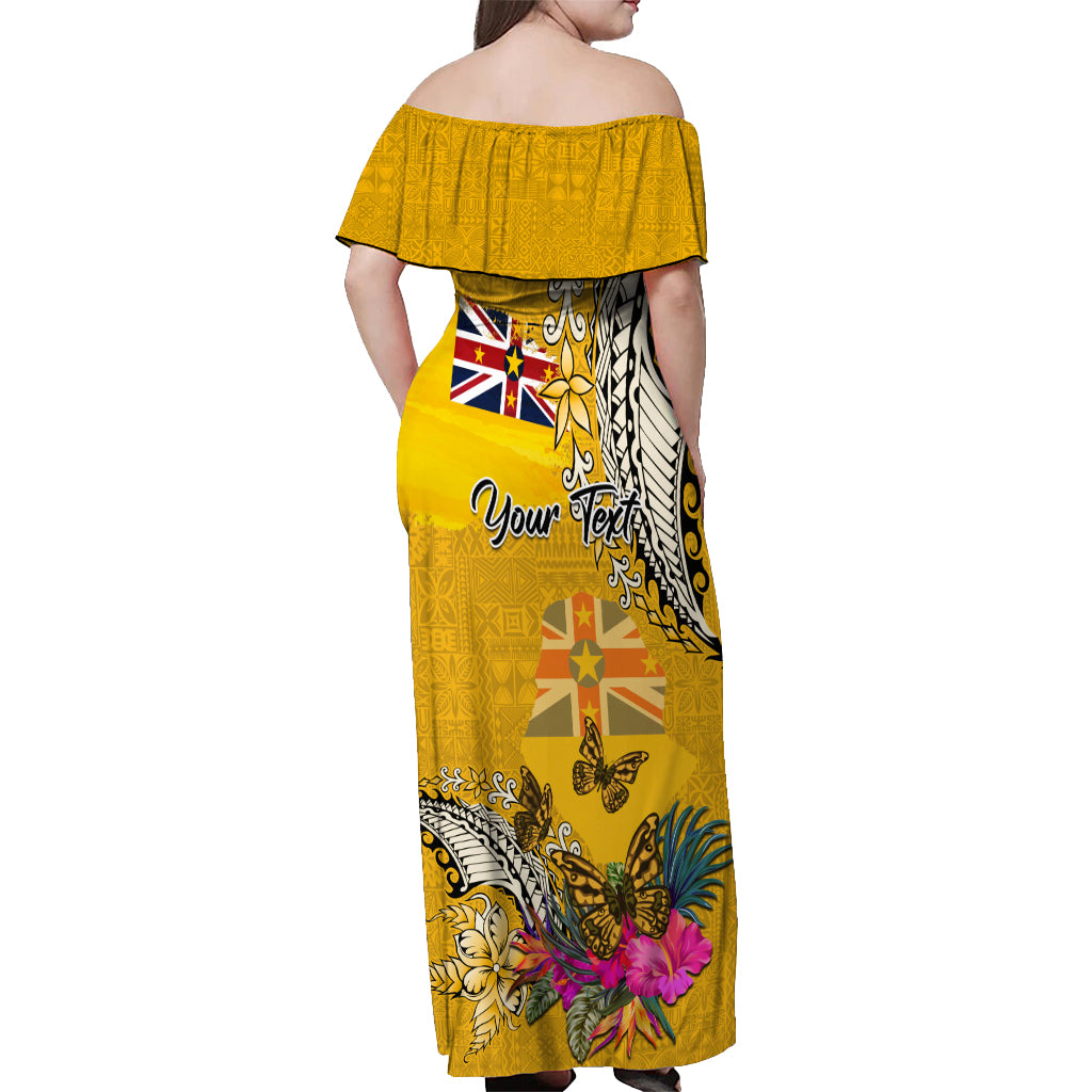 Niue Waitangi Off Shoulder Maxi Dress Tropical Flower Tapa Pattern LT03 - Polynesian Pride