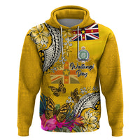 Niue Waitangi Zip Hoodie Tropical Flower Tapa Pattern LT03 Pullover Hoodie Yellow - Polynesian Pride