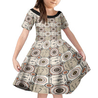 Tukenny Pattern Fijian War Clubs Family Matching Short Sleeve Bodycon Dress and Hawaiian Shirt LT03 Daughter's Dress Beige - Polynesian Pride