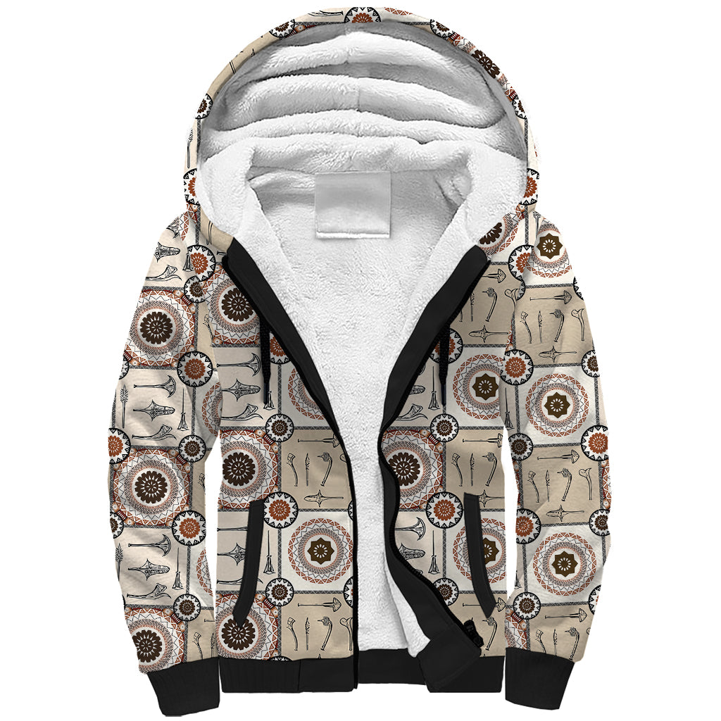 Tukenny Pattern Fijian War Clubs Sherpa Hoodie LT03 Unisex Beige - Polynesian Pride