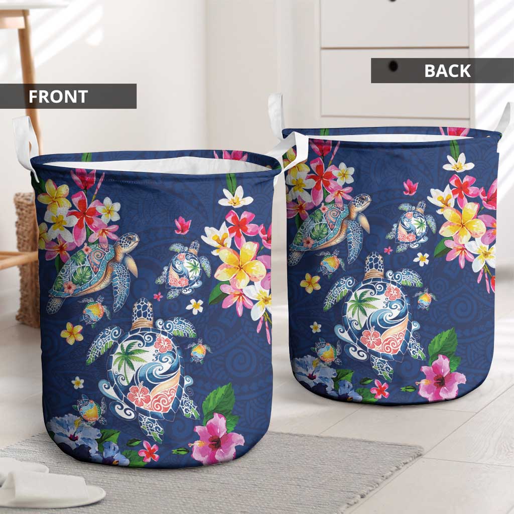 Hawaiian Turtles and Tropical Plants Laundry Basket Blue Watercolor LT03 - Polynesian Pride