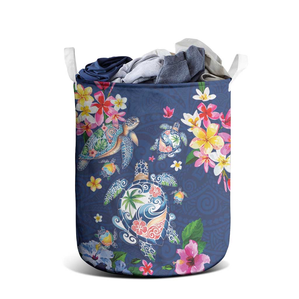 Hawaiian Turtles and Tropical Plants Laundry Basket Blue Watercolor LT03 - Polynesian Pride