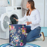 Hawaiian Turtles and Tropical Plants Laundry Basket Blue Watercolor LT03 - Polynesian Pride