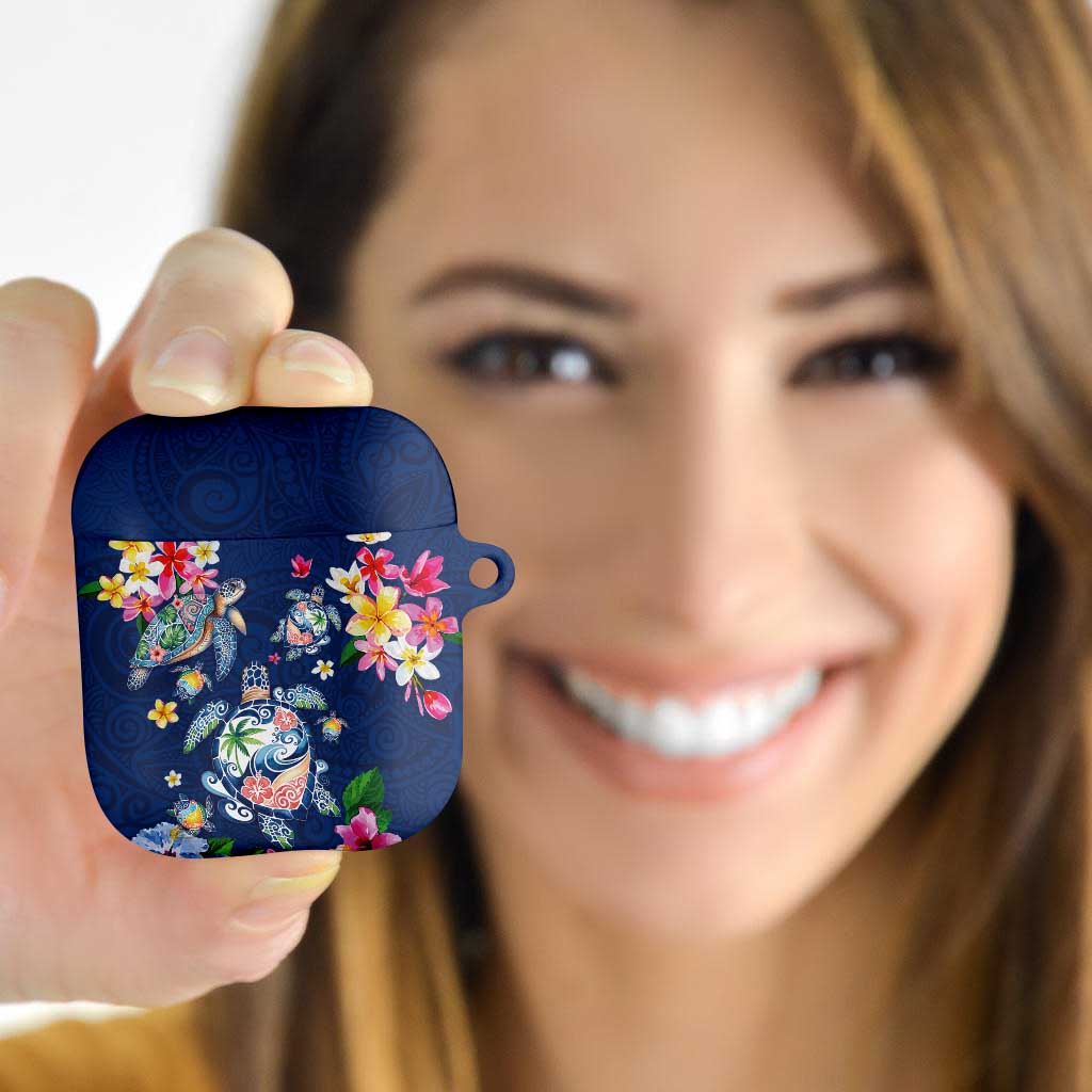 Hawaiian Turtles and Tropical Plants AirPods Case Blue Watercolor
