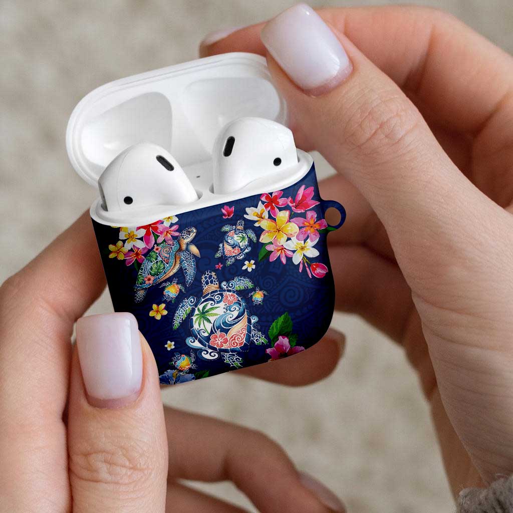 Hawaiian Turtles and Tropical Plants AirPods Case Blue Watercolor