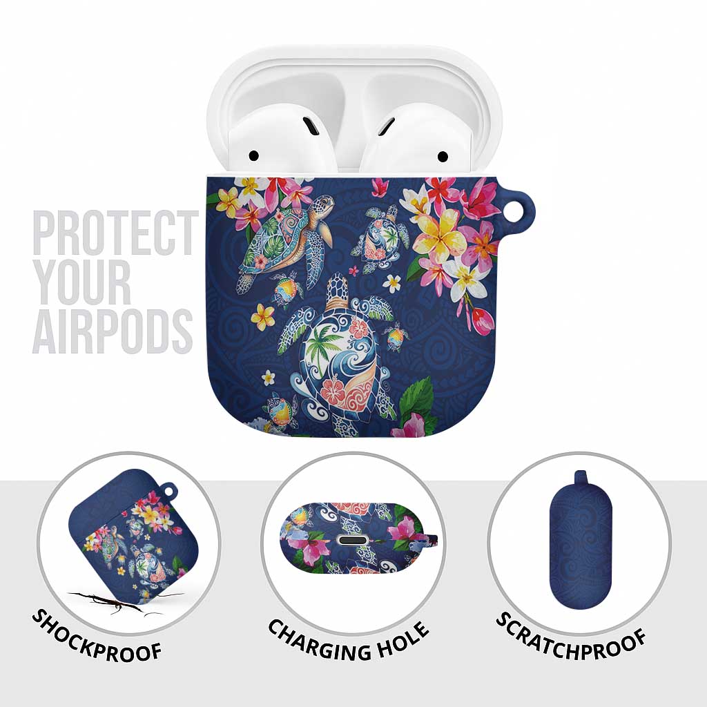 Hawaiian Turtles and Tropical Plants AirPods Case Blue Watercolor