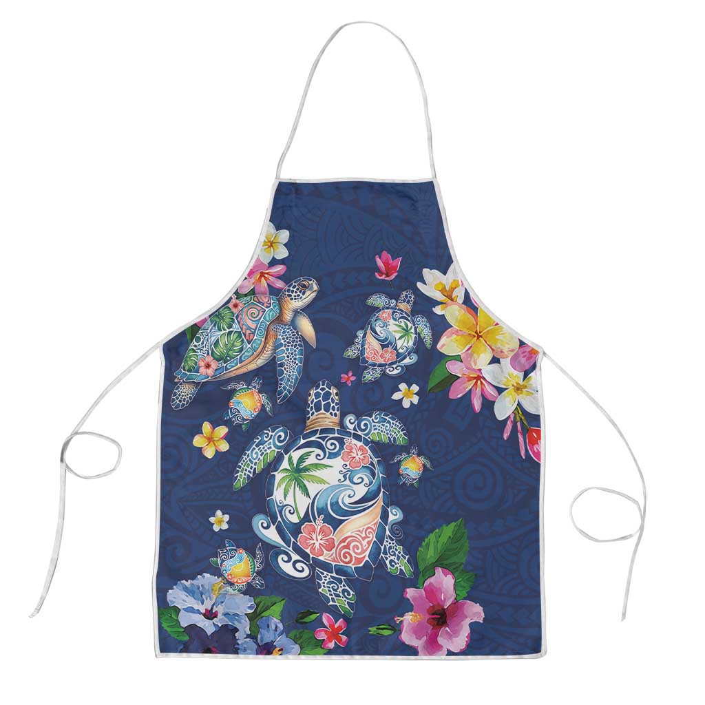 Hawaiian Turtles and Tropical Plants Apron Blue Watercolor