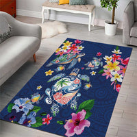 Hawaiian Turtles and Tropical Plants Area Rug Blue Watercolor LT03 - Polynesian Pride