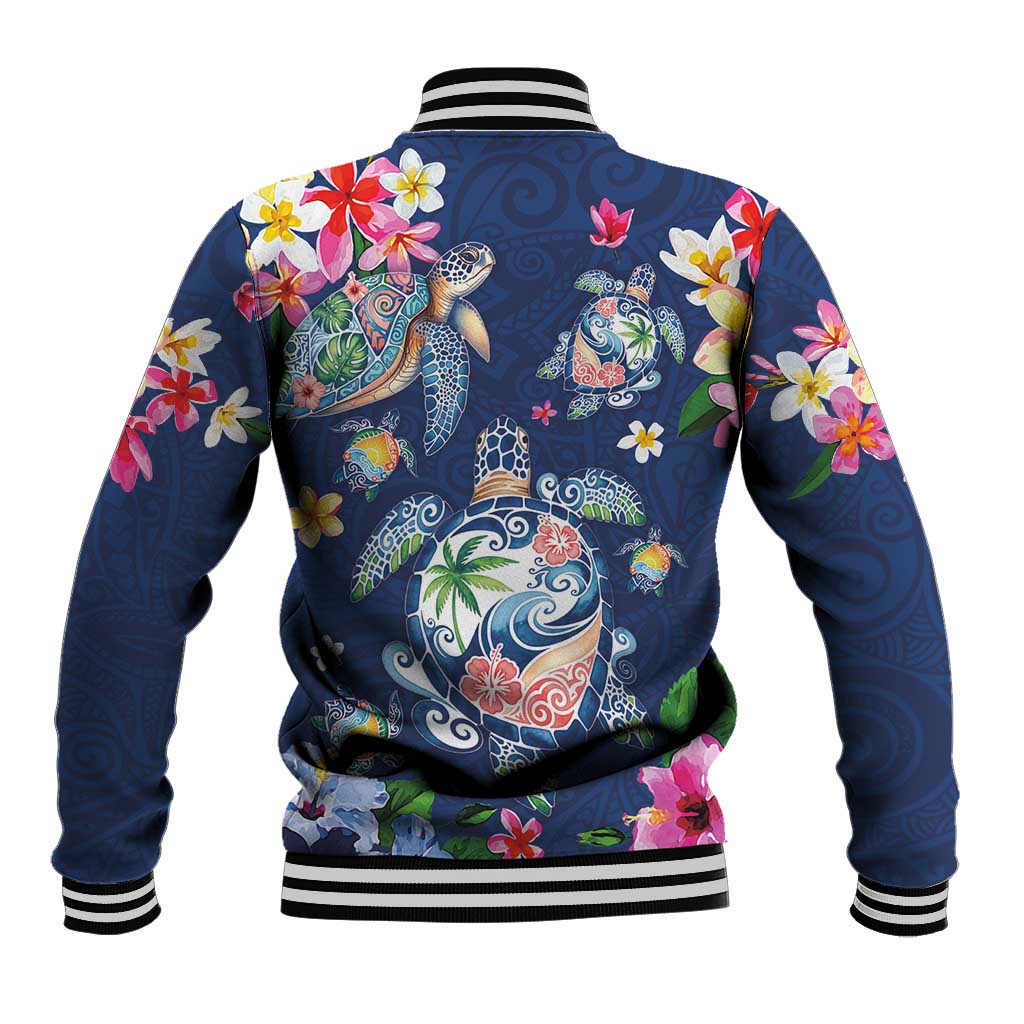 Hawaiian Turtles and Tropical Plants Baseball Jacket Blue Watercolor LT03 - Polynesian Pride