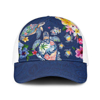 Hawaiian Turtles and Tropical Plants Baseball Net Cap Blue Watercolor LT03 One Size White Blue - Polynesian Pride