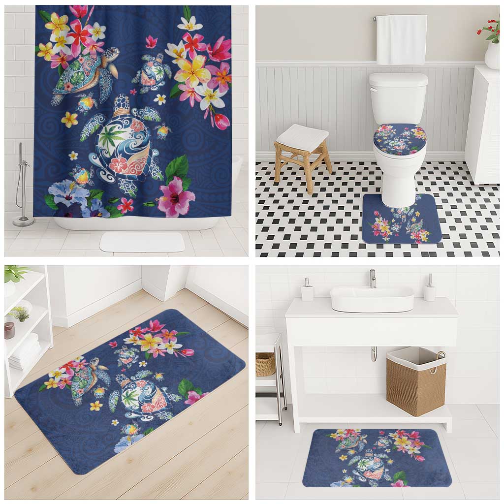 Hawaiian Turtles and Tropical Plants Bathroom Set Blue Watercolor LT03 - Polynesian Pride