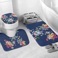 Hawaiian Turtles and Tropical Plants Bathroom Set Blue Watercolor LT03 Mat Set Only (3 pcs) One Size Blue - Polynesian Pride