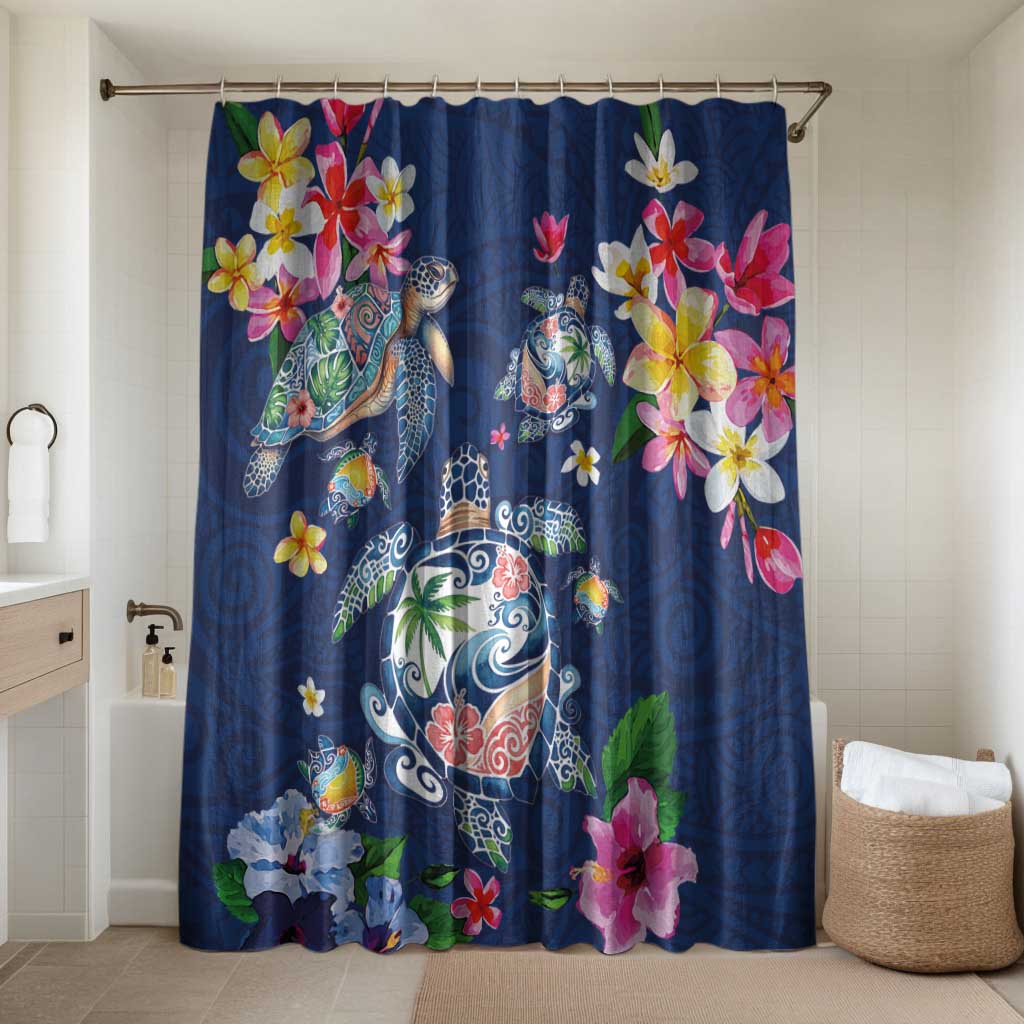 Hawaiian Turtles and Tropical Plants Bathroom Set Blue Watercolor LT03 Shower Curtain Only Blue - Polynesian Pride