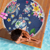 Hawaiian Turtles and Tropical Plants Beach Blanket Blue Watercolor LT03 - Polynesian Pride