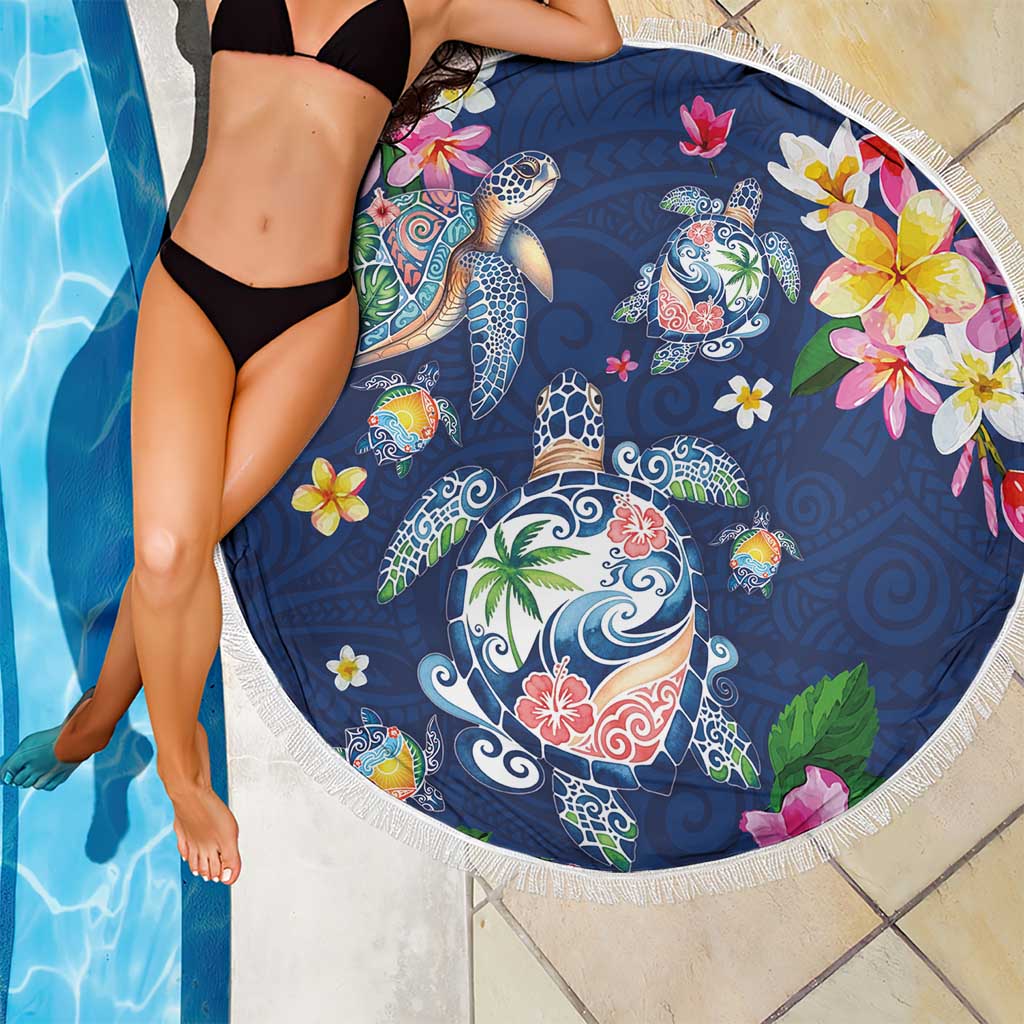 Hawaiian Turtles and Tropical Plants Beach Blanket Blue Watercolor LT03 - Polynesian Pride