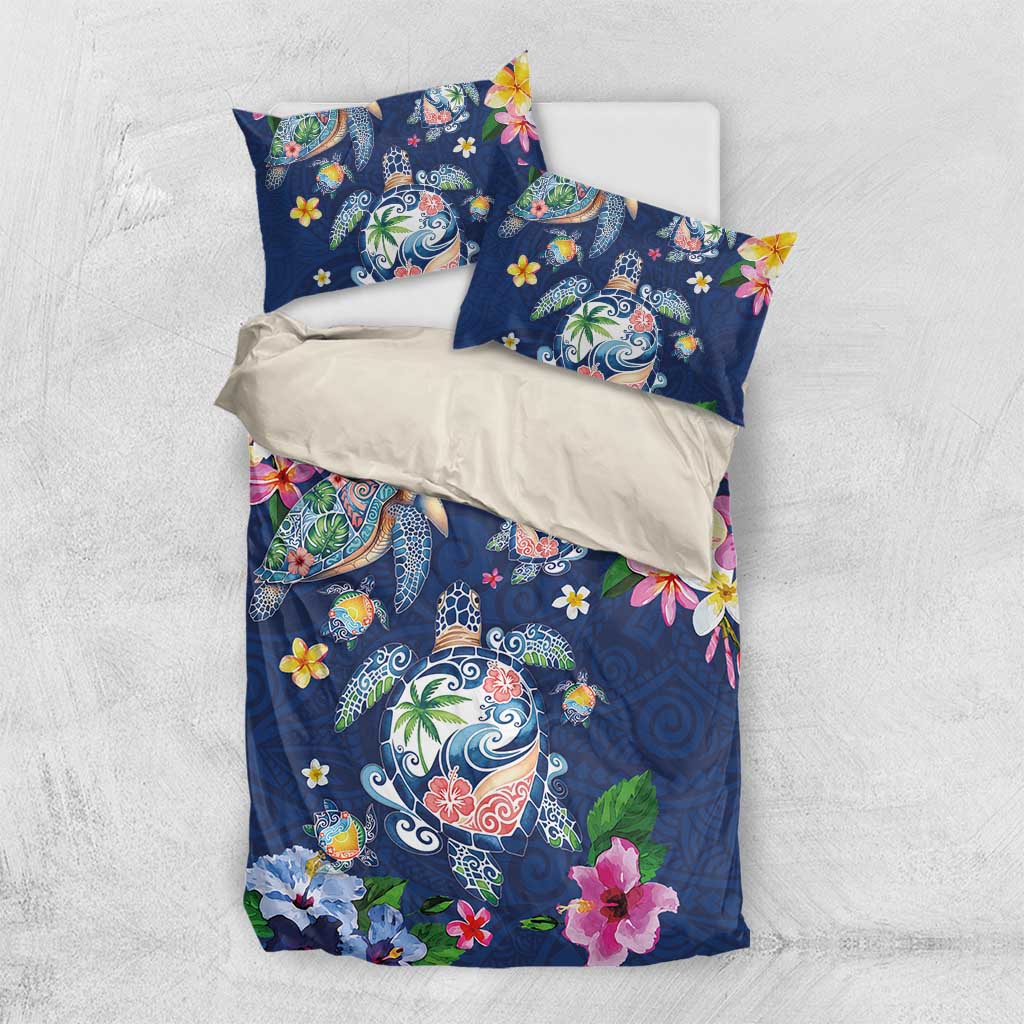 Hawaiian Turtles and Tropical Plants Bedding Set Blue Watercolor LT03 US Twin 172cm x 218cm Blue - Polynesian Pride