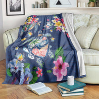 Hawaiian Turtles and Tropical Plants Blanket Blue Watercolor LT03 Blue - Polynesian Pride