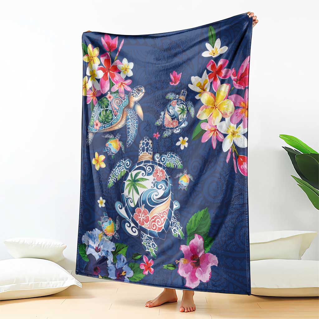 Hawaiian Turtles and Tropical Plants Blanket Blue Watercolor LT03 - Polynesian Pride