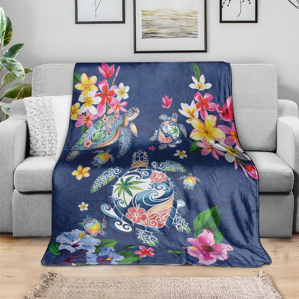 Hawaiian Turtles and Tropical Plants Blanket Blue Watercolor LT03 - Polynesian Pride