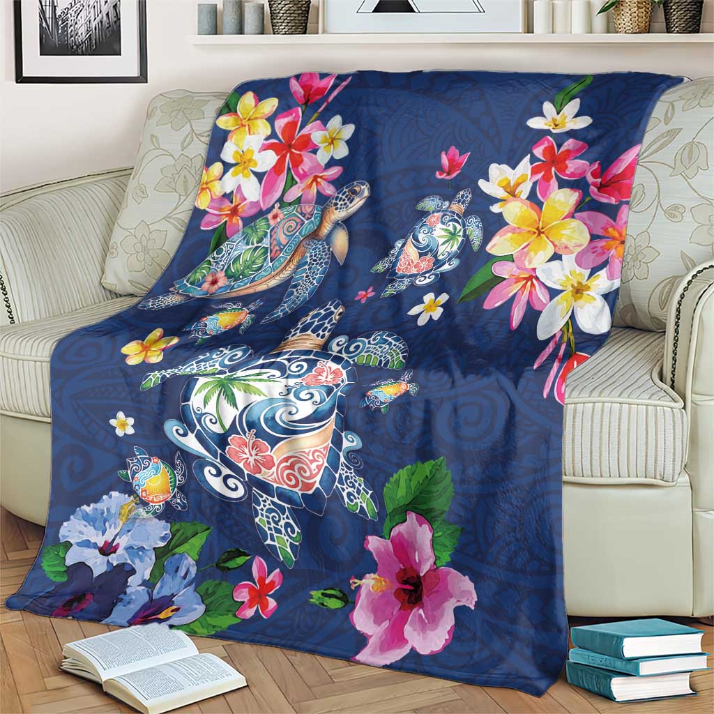 Hawaiian Turtles and Tropical Plants Blanket Blue Watercolor LT03 - Polynesian Pride