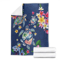 Hawaiian Turtles and Tropical Plants Blanket Blue Watercolor LT03 - Polynesian Pride