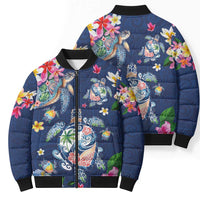 Hawaiian Turtles and Tropical Plants Bomber Puffer Jacket Blue Watercolor LT03 - Polynesian Pride