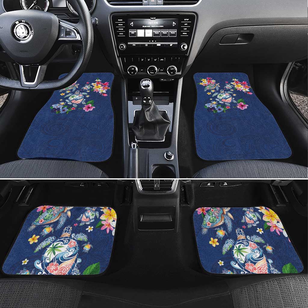Hawaiian Turtles and Tropical Plants Car Mats Blue Watercolor LT03 Set 4pcs Blue - Polynesian Pride