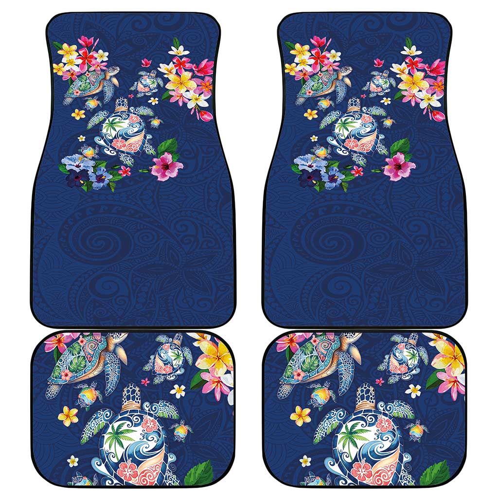 Hawaiian Turtles and Tropical Plants Car Mats Blue Watercolor LT03 - Polynesian Pride