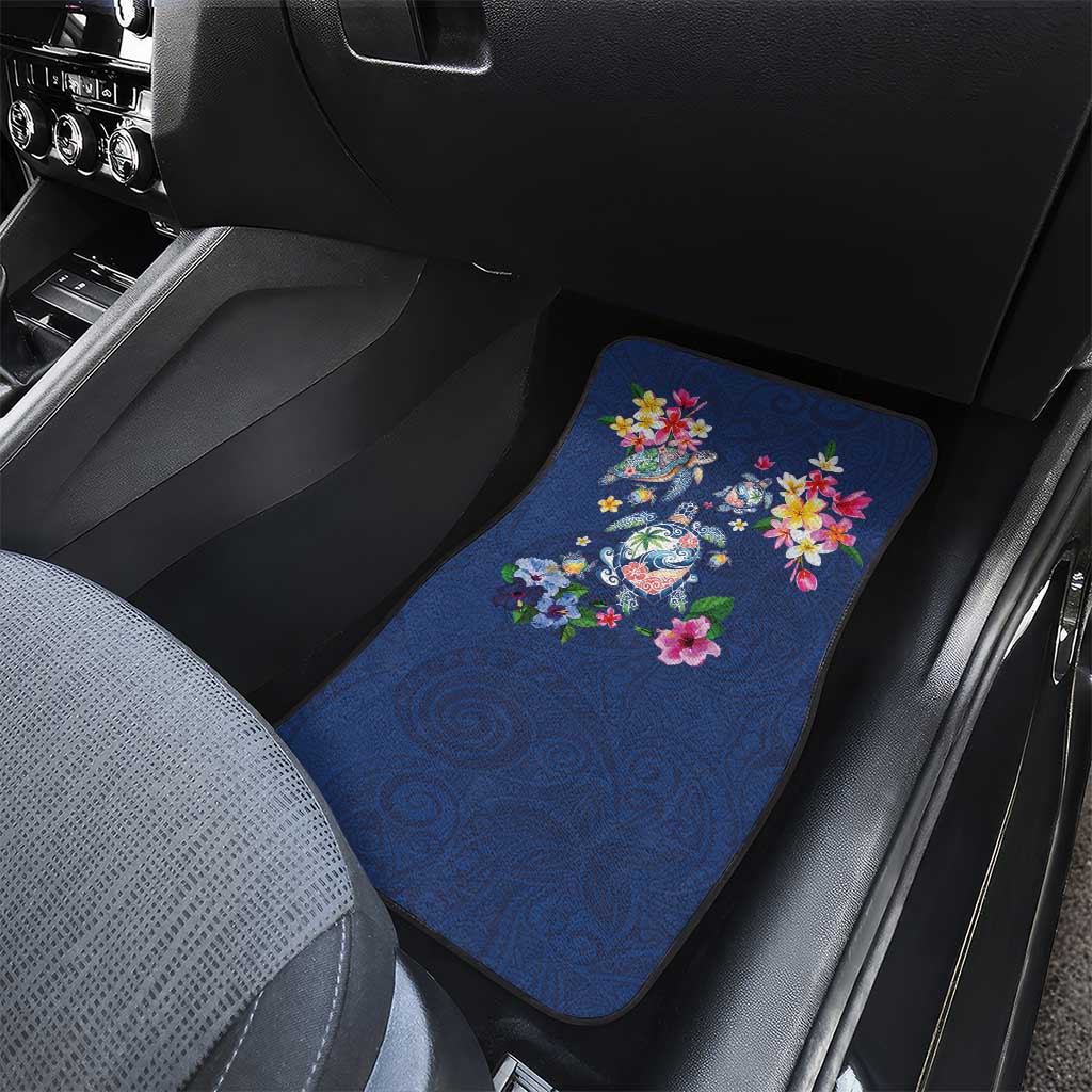 Hawaiian Turtles and Tropical Plants Car Mats Blue Watercolor LT03 - Polynesian Pride